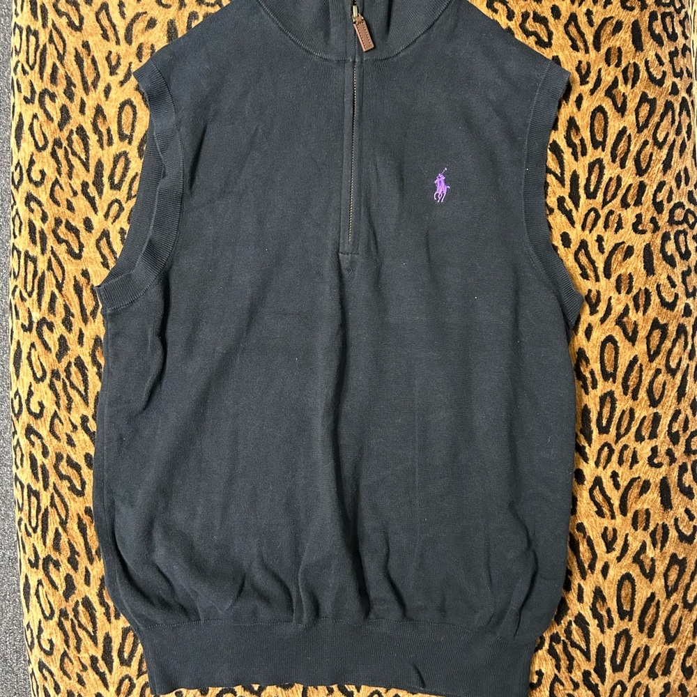 Ralph Lauren Black Zip-Up Sweater with Purple Logo